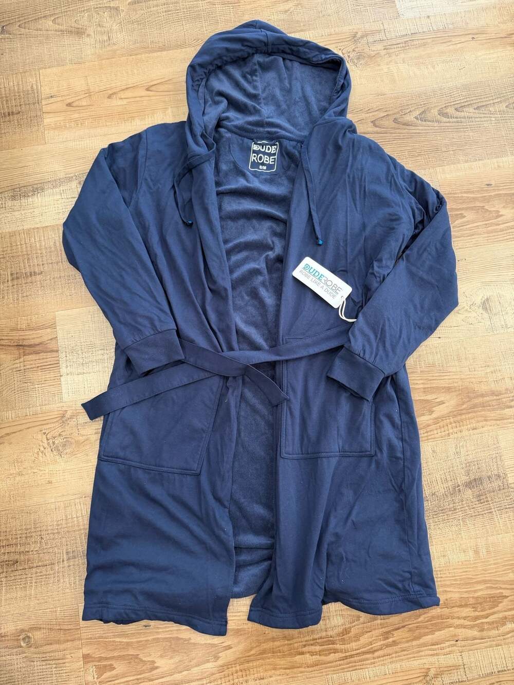 Dude Robe Navy Hooded Bathrobe S/M NEW